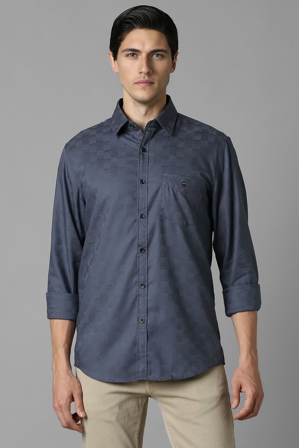 Men Grey Textured Full Sleeves Casual Shirt-Grey