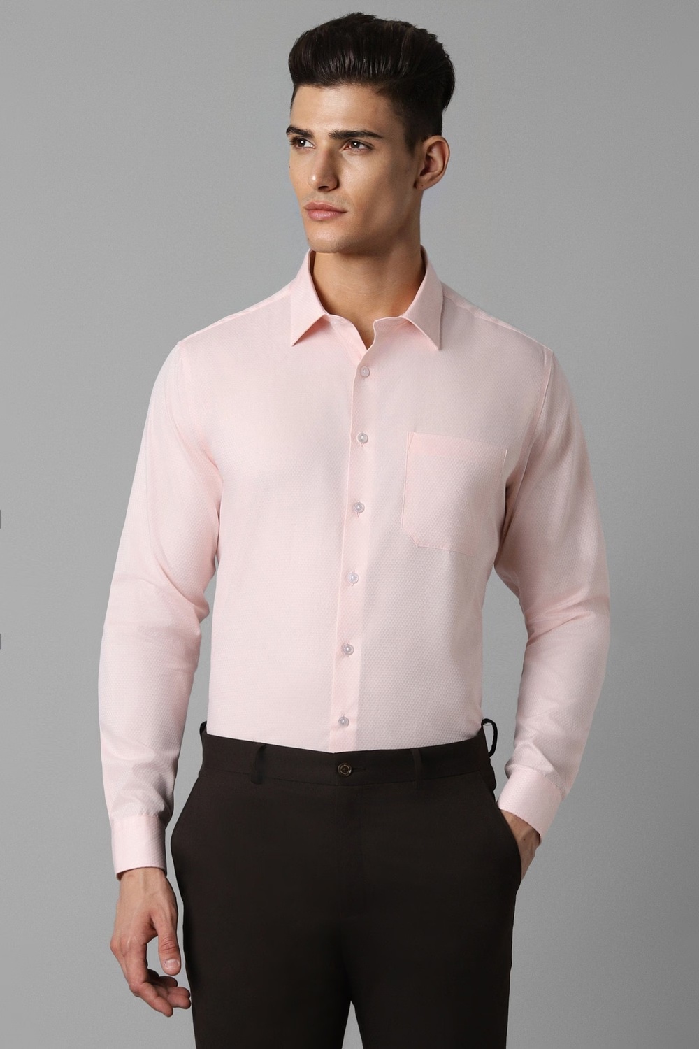 Men Pink Textured Full Sleeves Formal Shirt-Pink