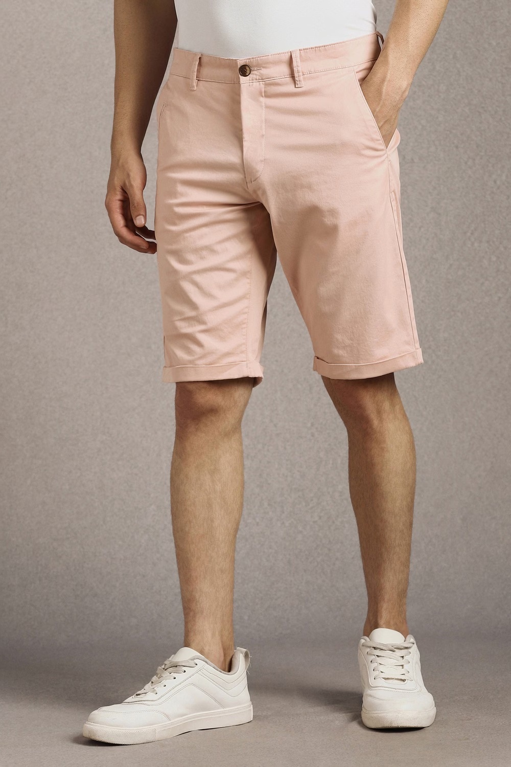 Men Peach Solid Shorts-Peach