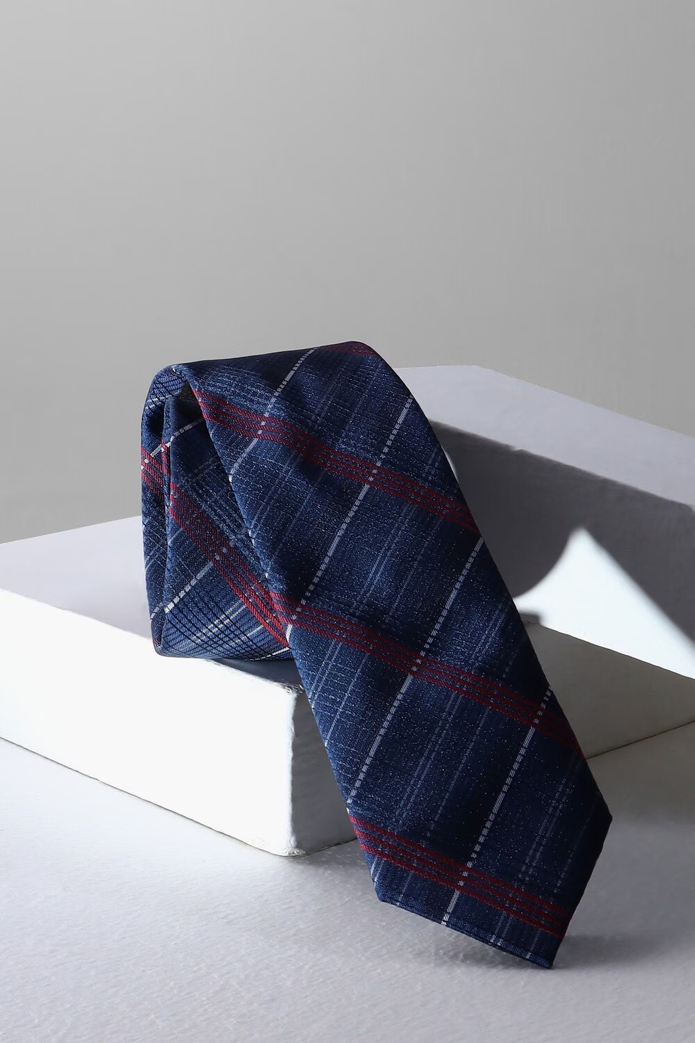 Men Navy Check Tie-Navy