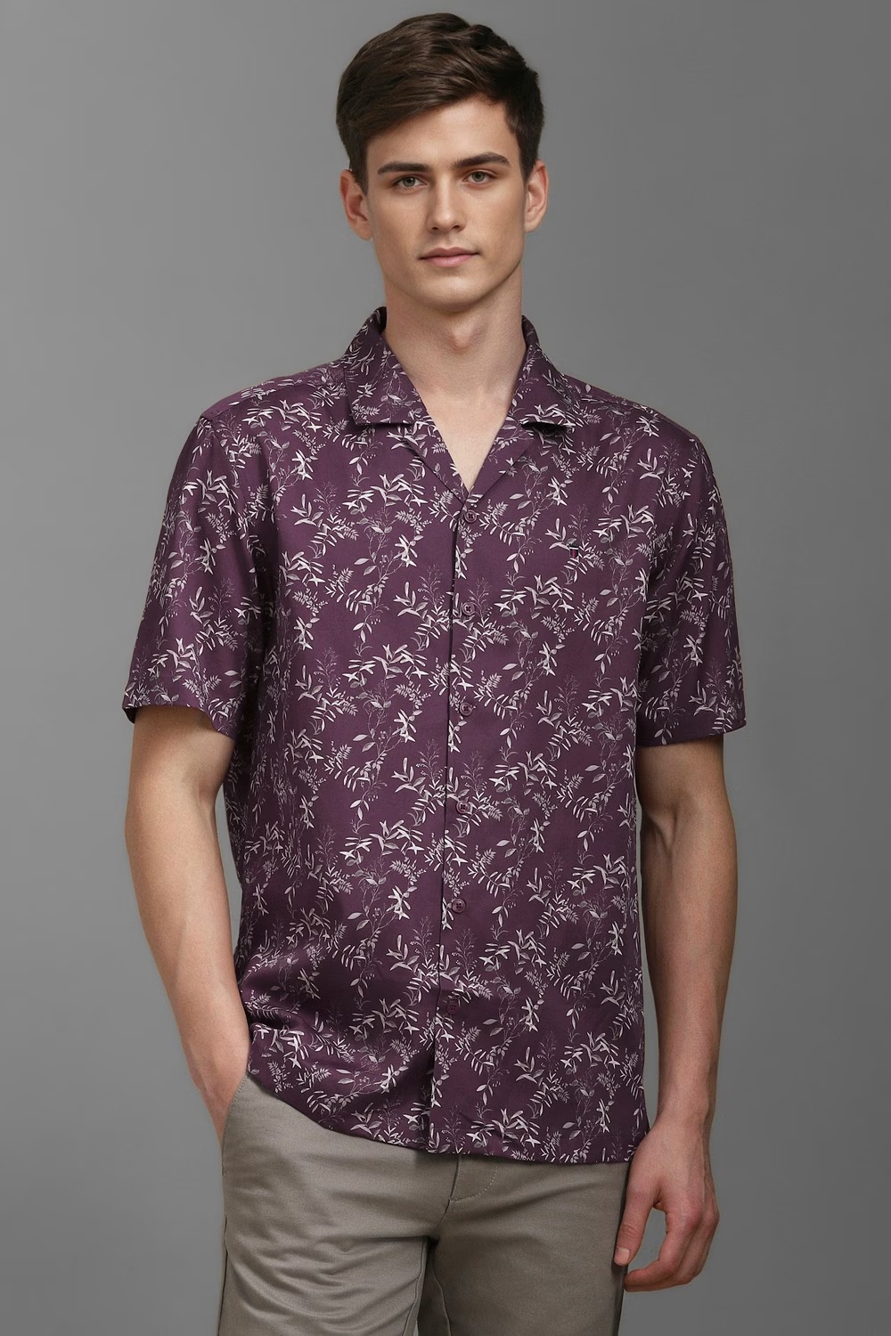 Men Purple Slim Fit Print Half Sleeves Casual Shirt-Purple