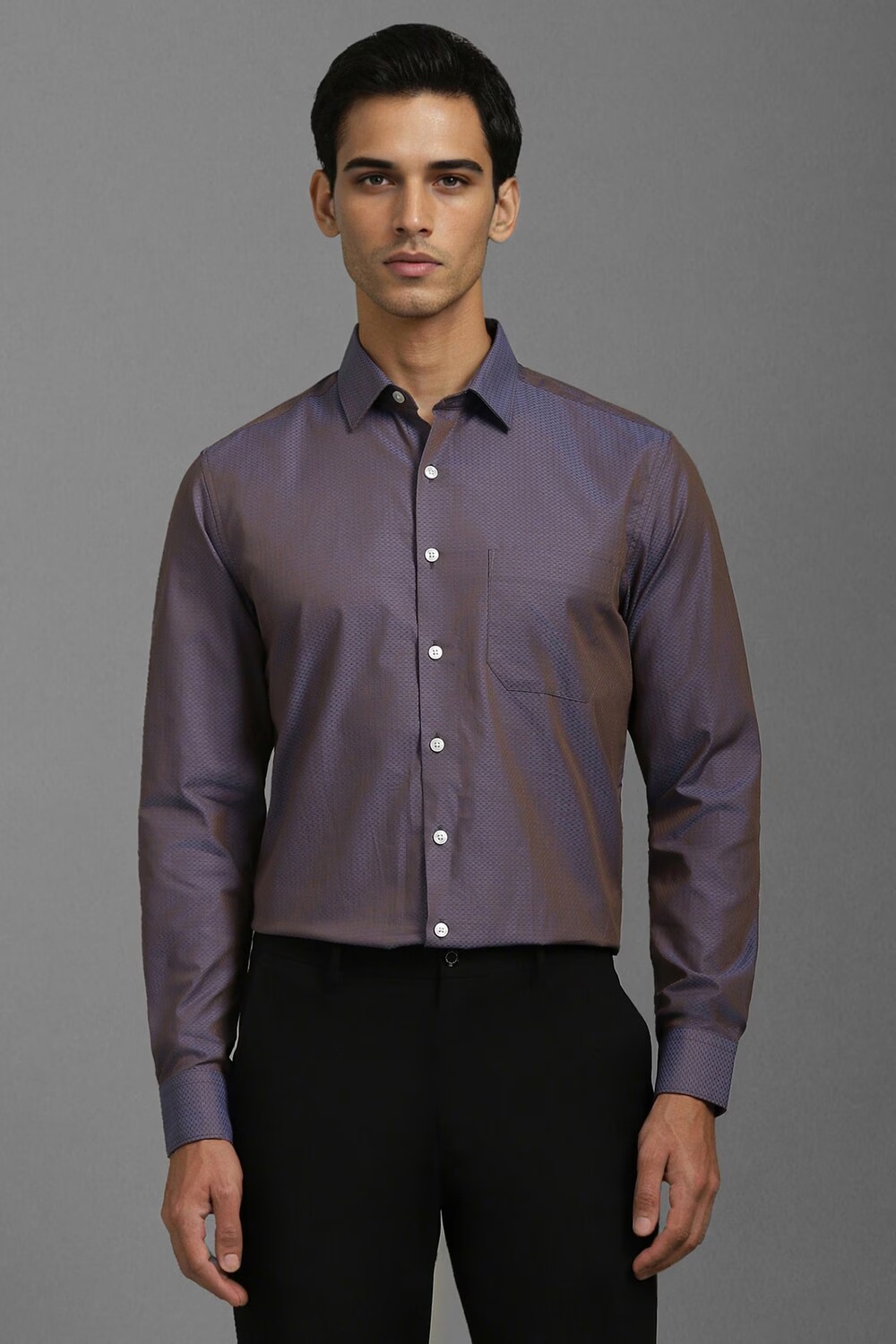 Men Purple Slim Fit Textured Full Sleeves Formal Shirt-Purple