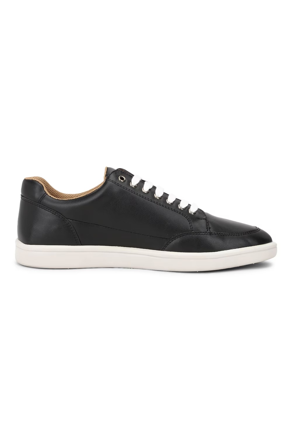 Men Black Leather Sneakers-Black