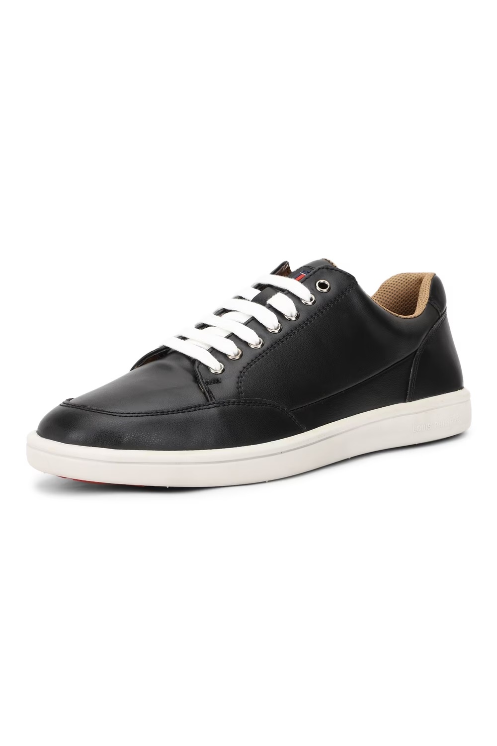 Men Black Leather Sneakers-Black