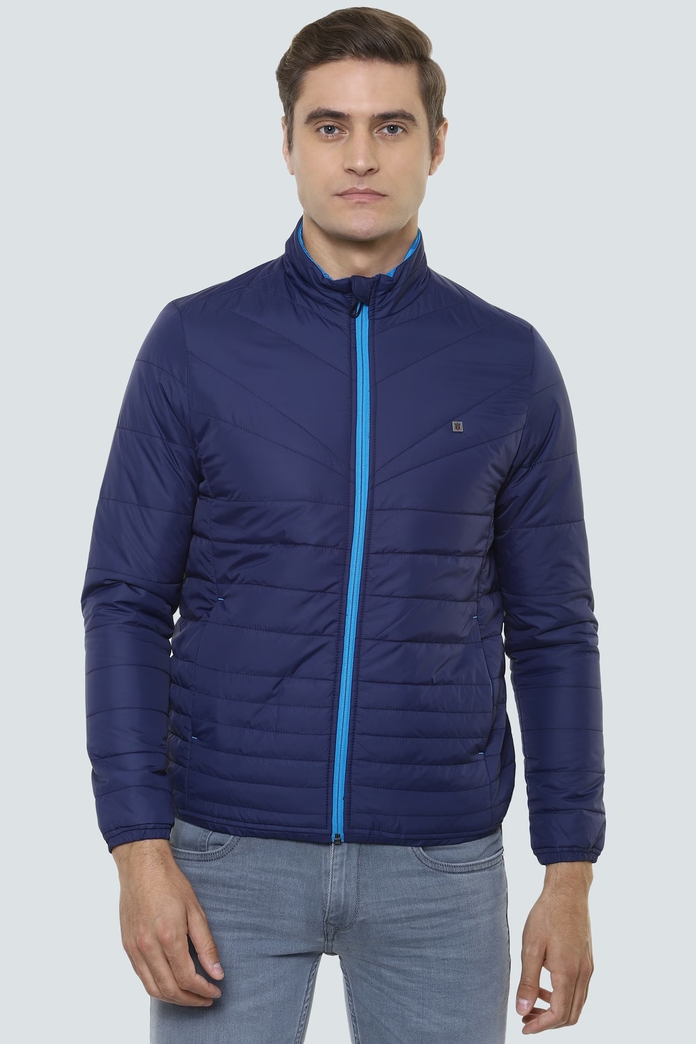 Men Casual Navy Solid Jackets-Navy