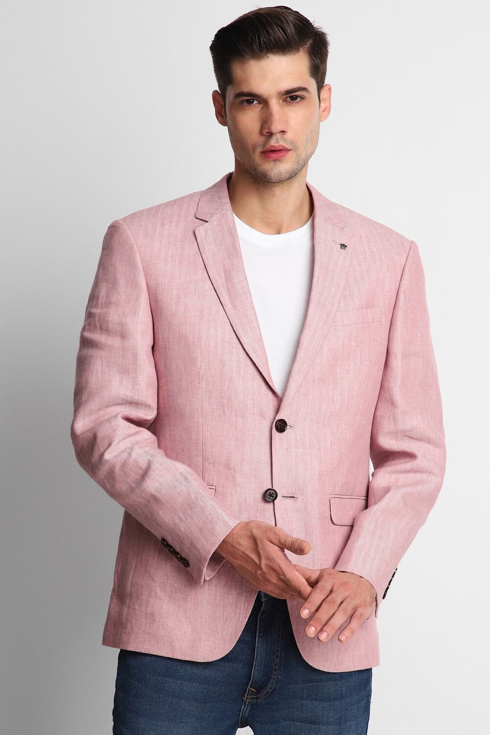 Men Pink Slim Fit Textured Formal Blazer-Pink