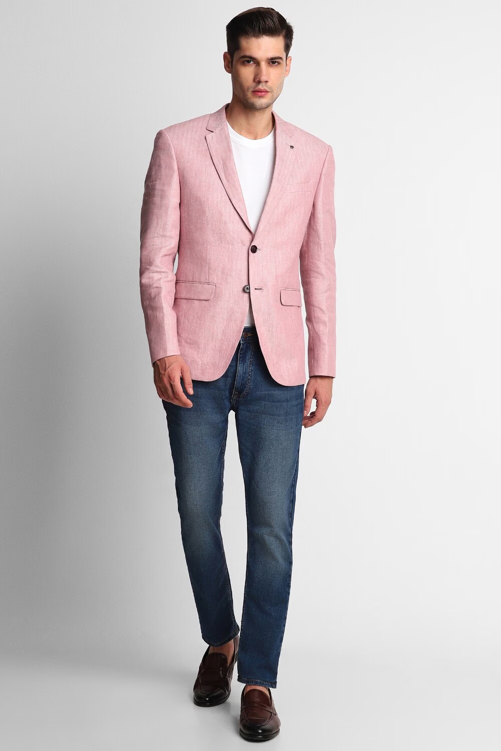 Men Pink Slim Fit Textured Formal Blazer-Pink