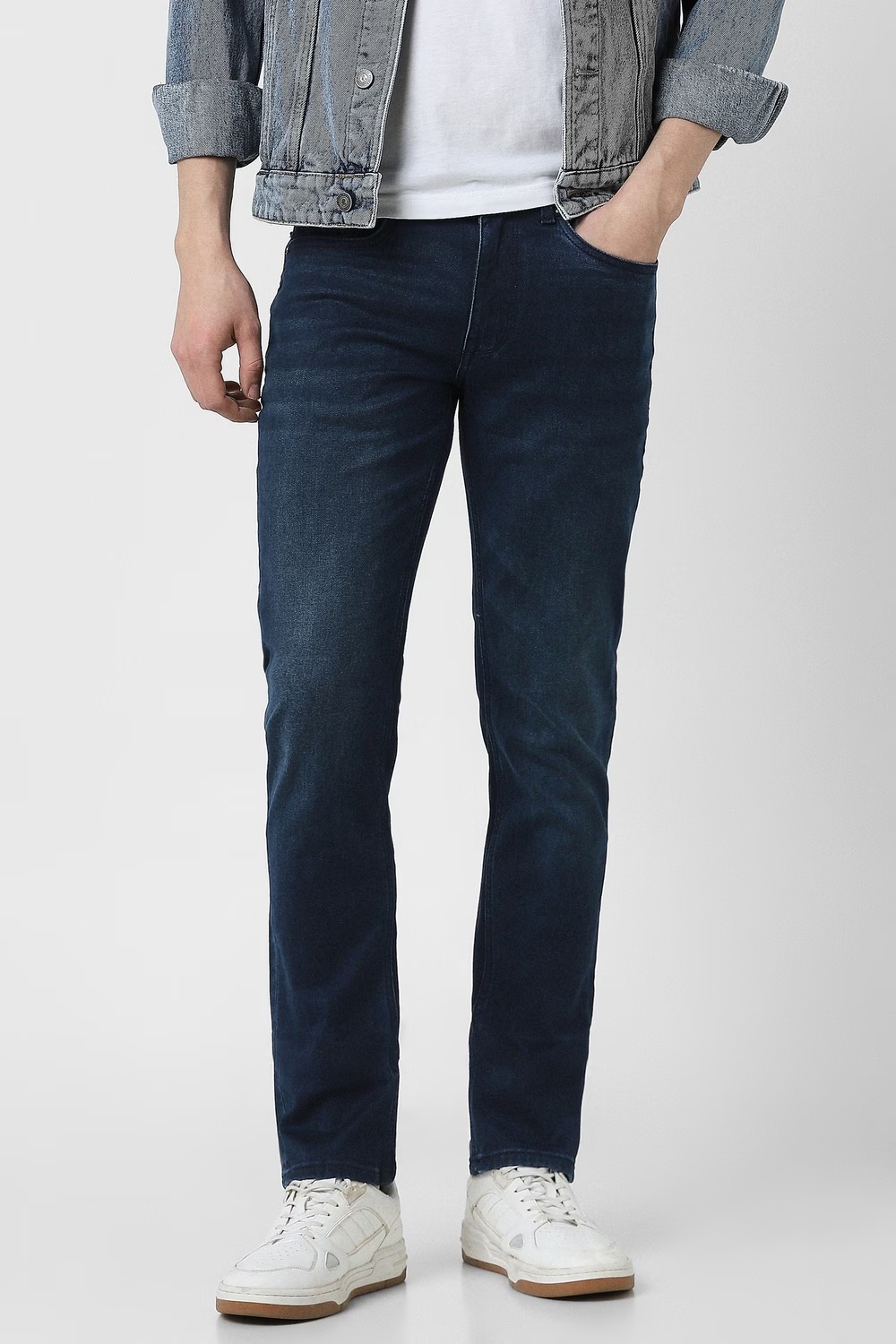 Men Black Mid Slim Fit Jeans-Black