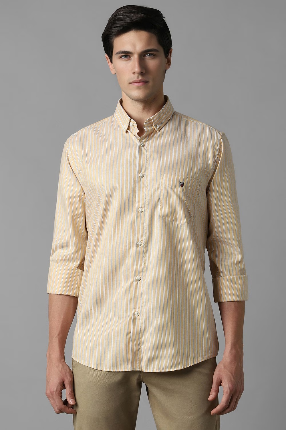 Men Beige Stripe Full Sleeves Casual Shirt-Beige