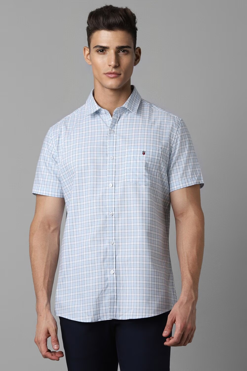 Men Blue Slim Fit Check Half Sleeves Casual Shirt-Blue