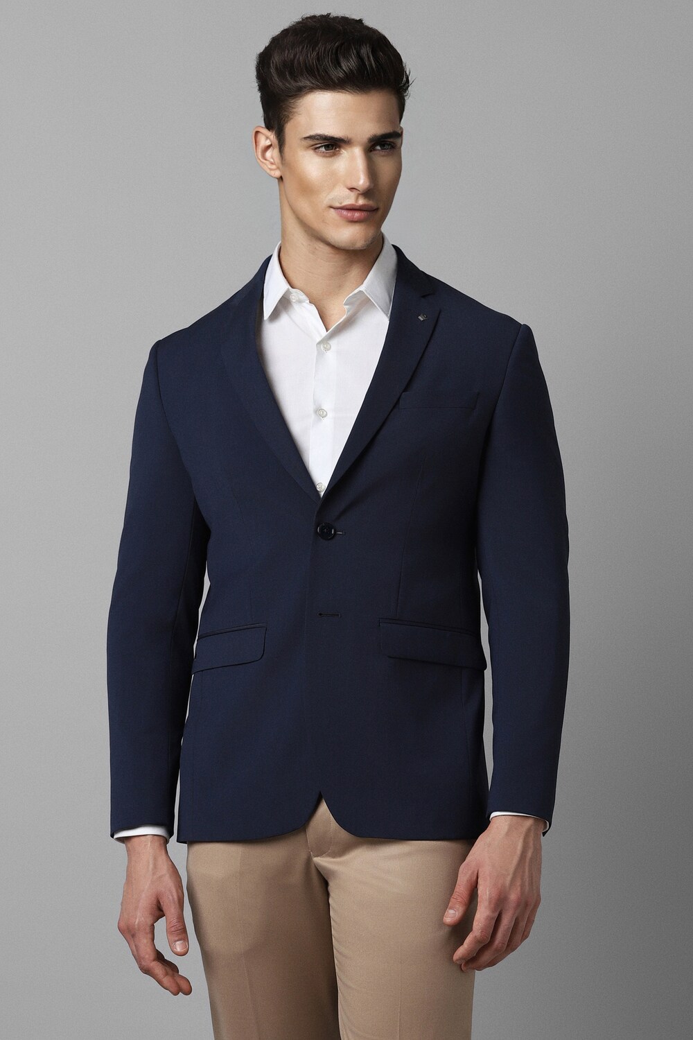 Men Navy Slim Fit Textured Formal Blazer-Navy