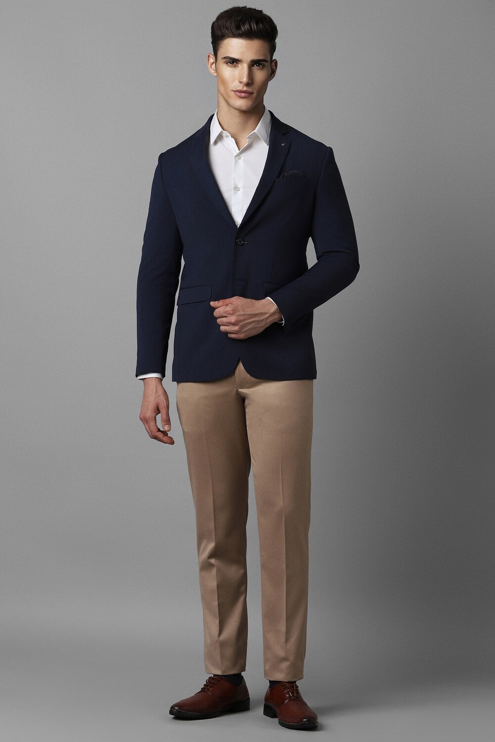 Men Navy Slim Fit Textured Formal Blazer-Navy