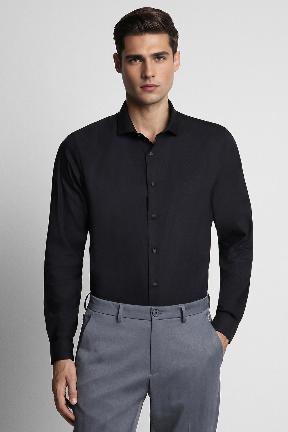 Men Black Super Slim Fit Solid Full Sleeves Casual Shirt-Black