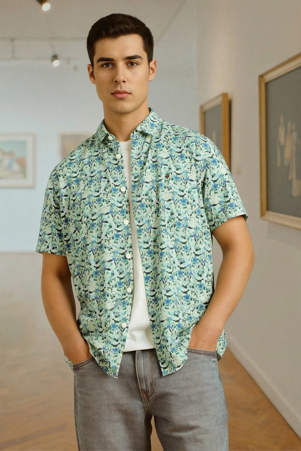 Men Multi Slim Fit Print Half Sleeves Casual Shirt-Multi