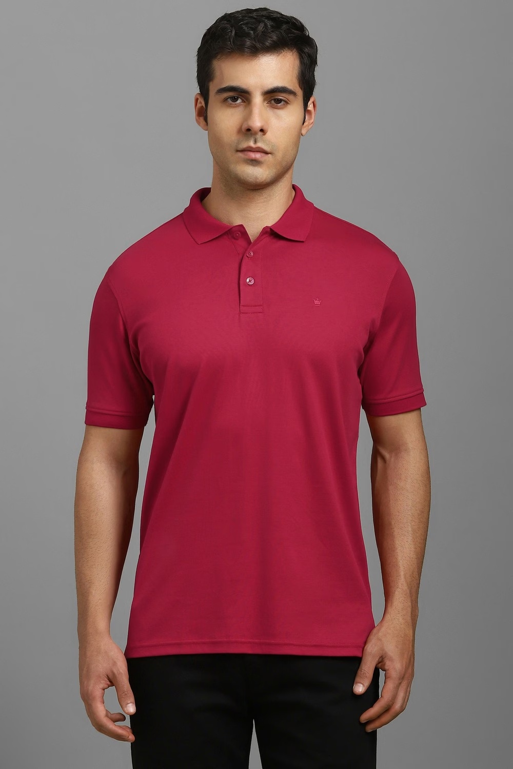 Men Red Solid Polo Neck T-shirt-Red