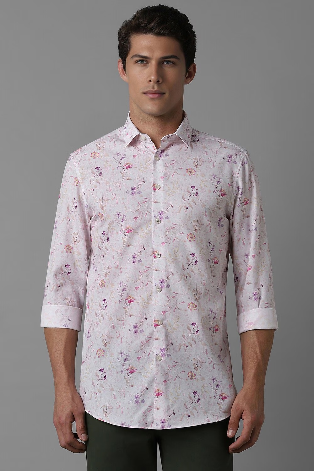 Men White Slim Fit Print Full Sleeves Casual Shirt-White
