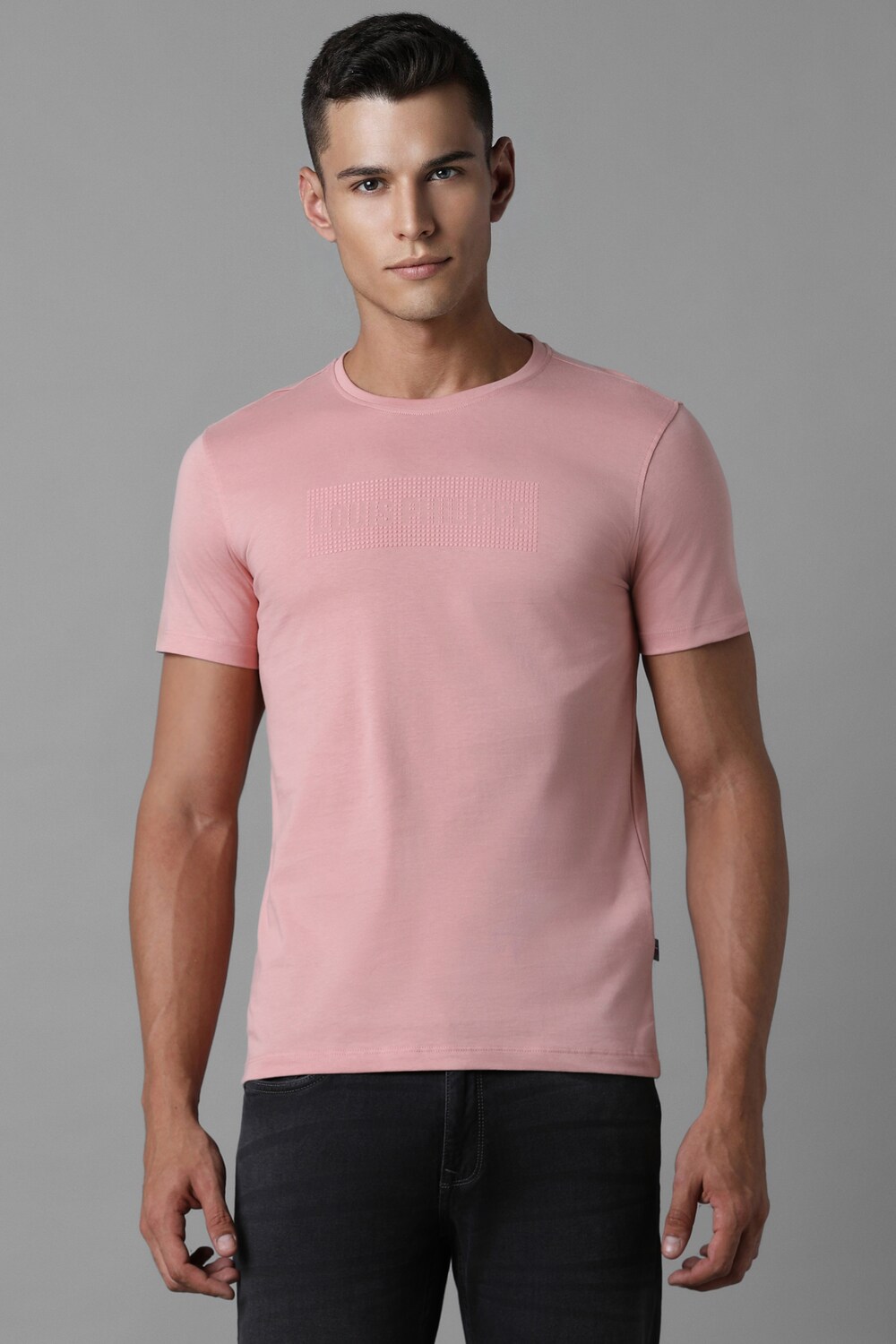 Men Pink Solid Crew Neck T-shirt-Pink