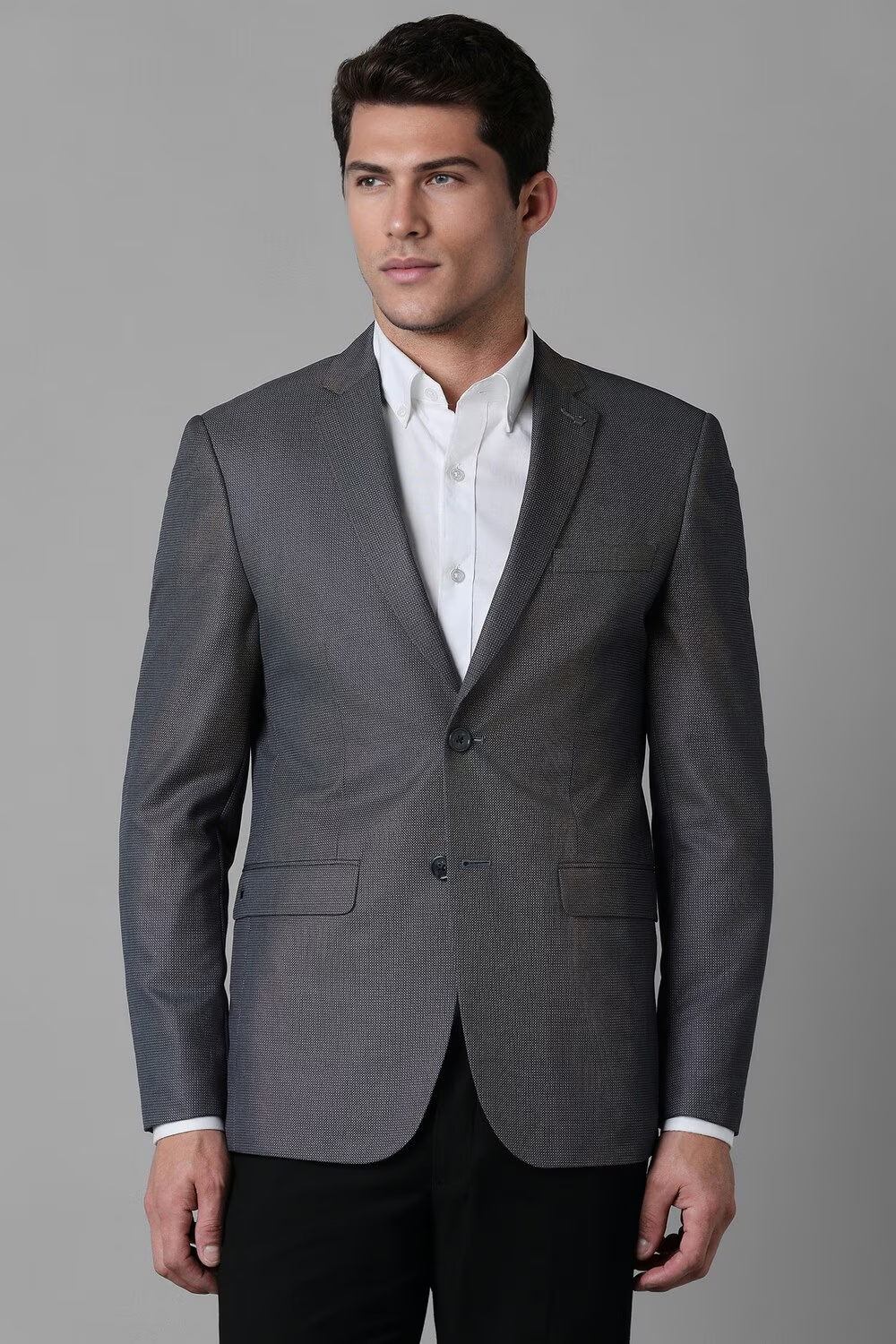 Men Grey Slim Fit Dots Formal Blazer-Grey