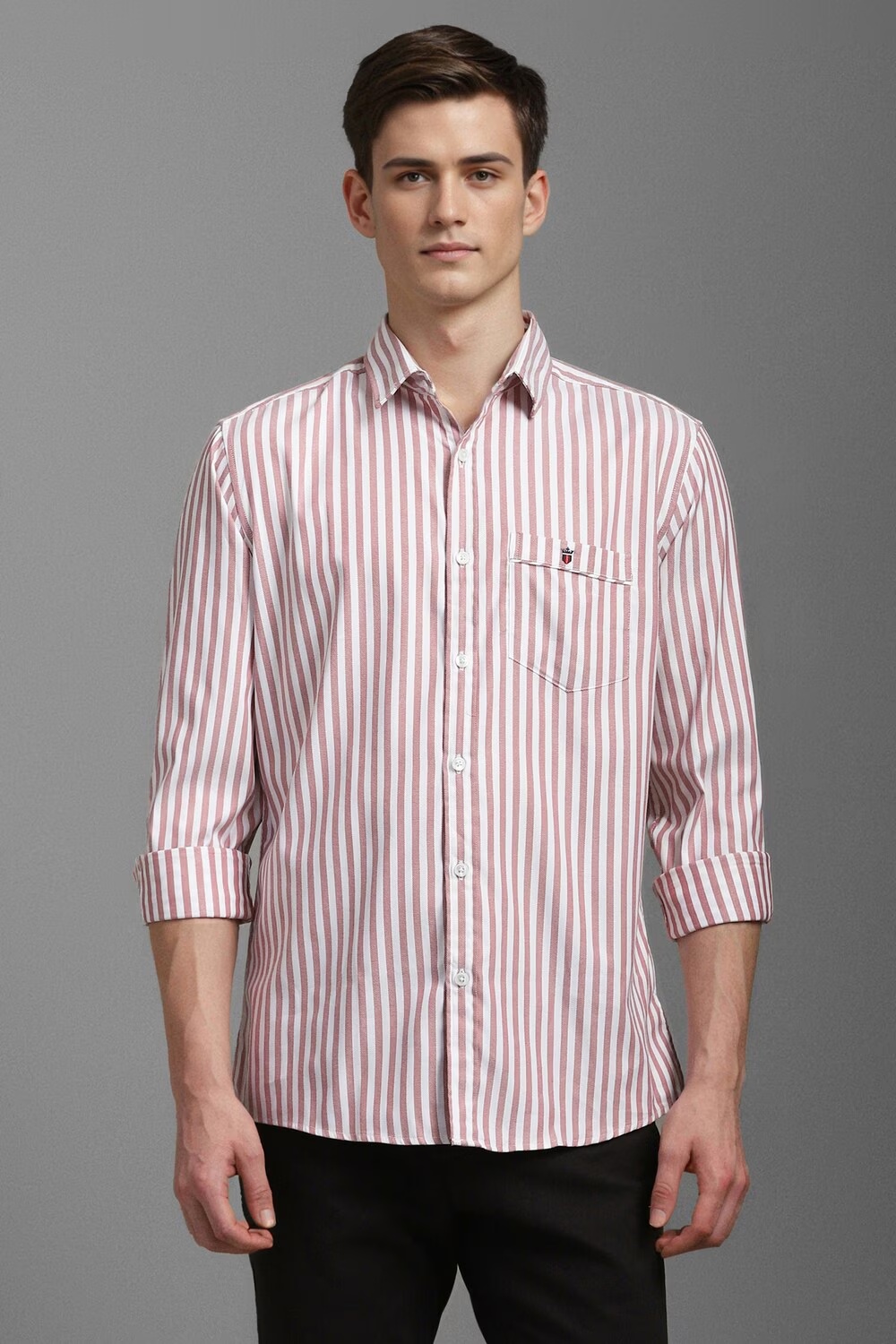 Men White Slim Fit Stripe Full Sleeves Casual Shirt-White