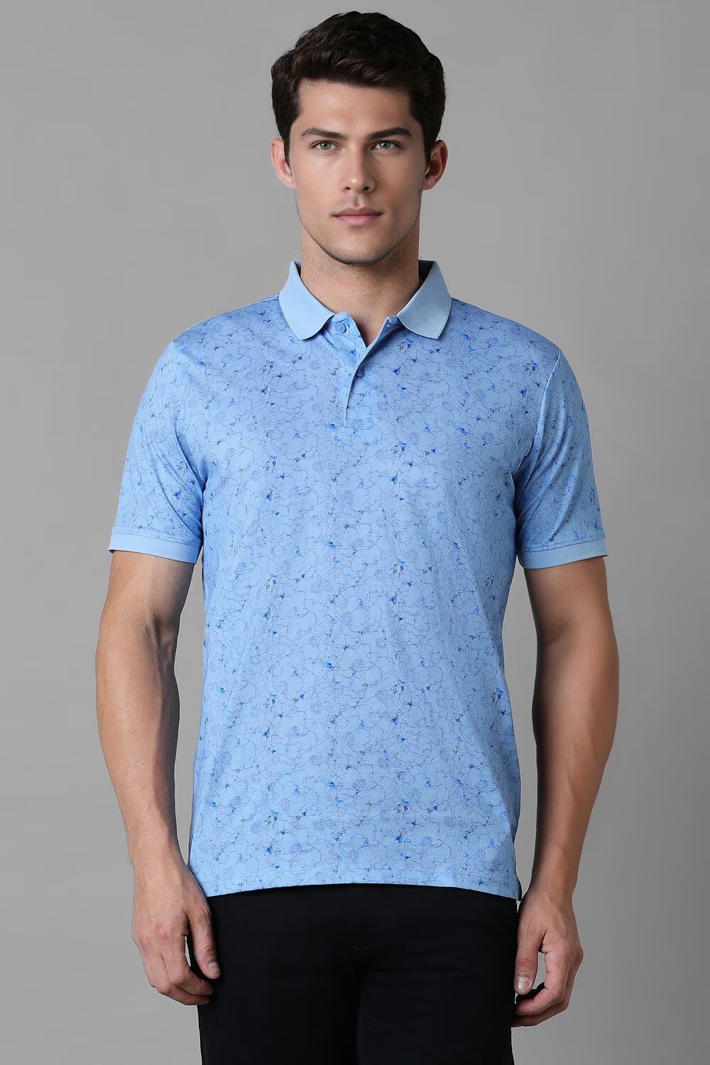 Men Blue Print Polo Neck T-shirt-Blue