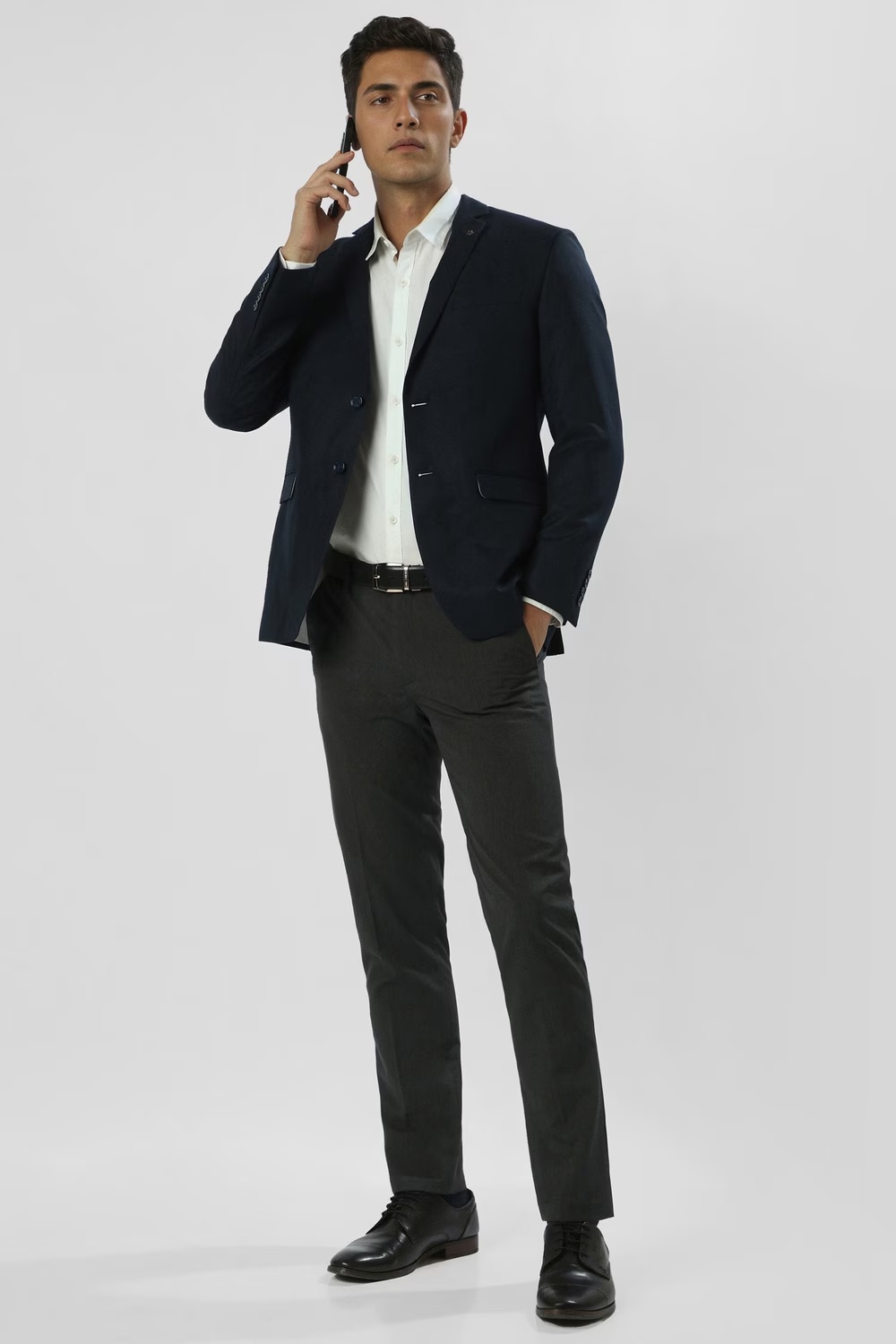 Men Navy Textured Formal Blazer-Navy