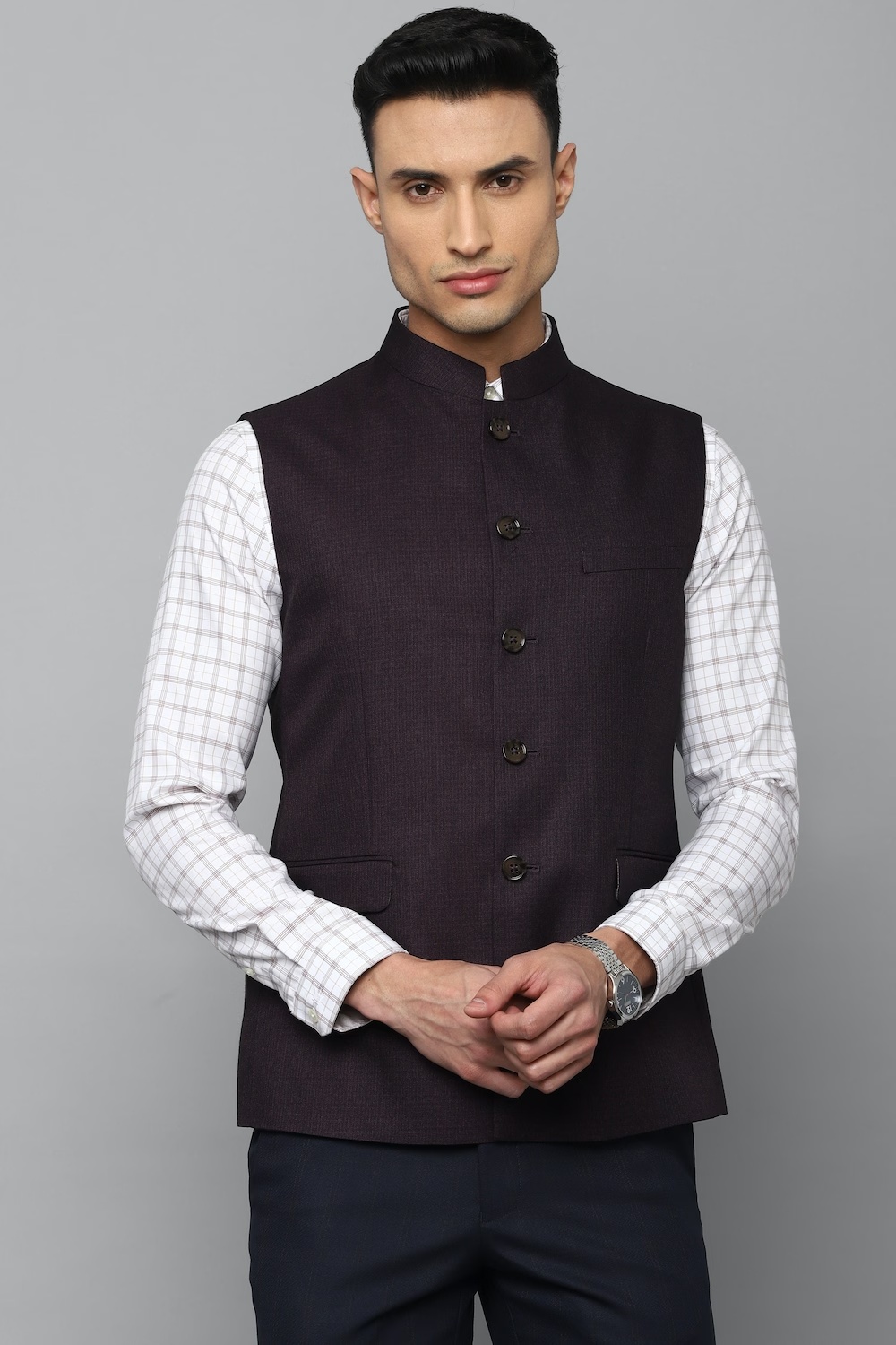 Men Maroon Solid Slim Fit Party Nehru Jacket-Maroon