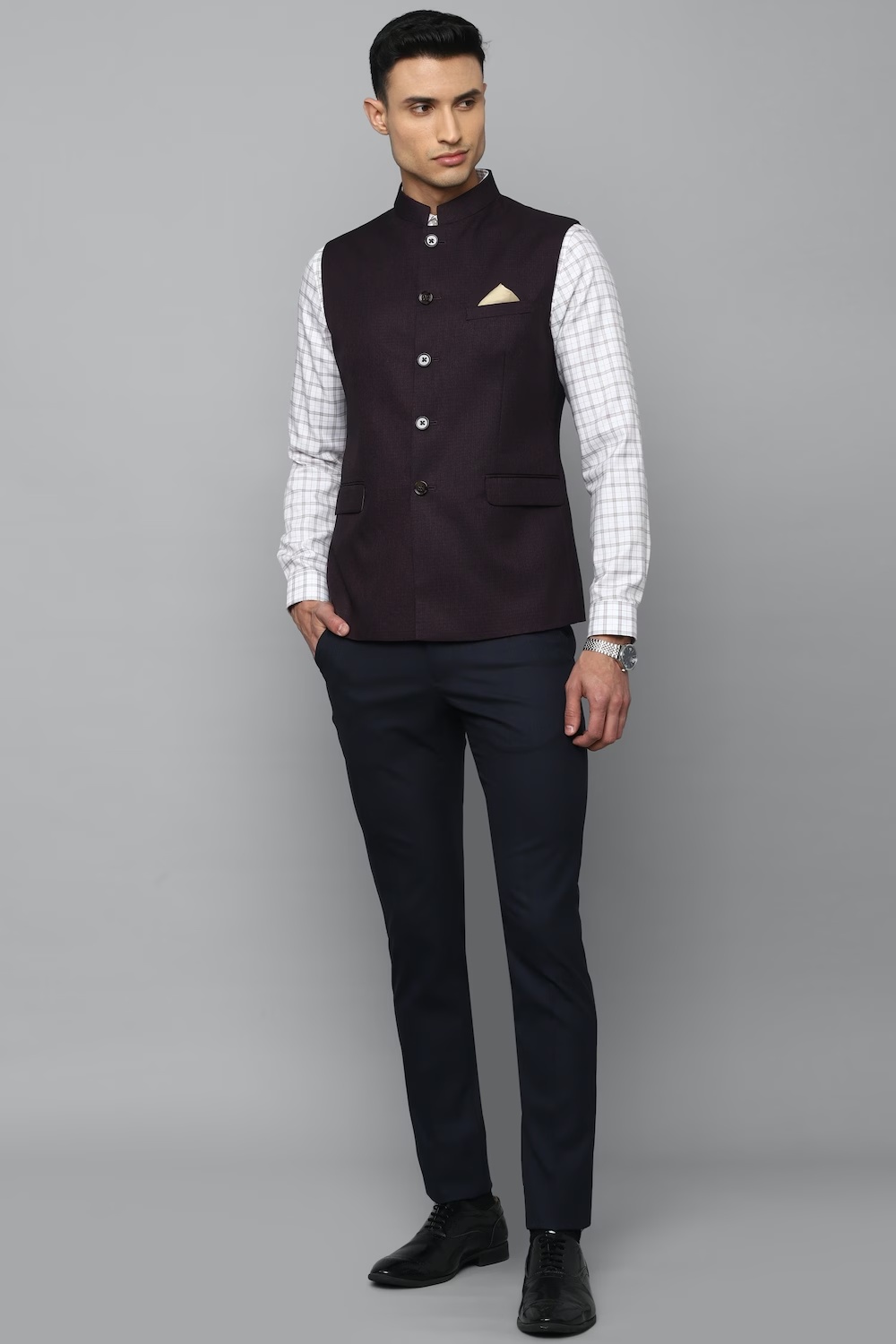 Men Maroon Solid Slim Fit Party Nehru Jacket-Maroon