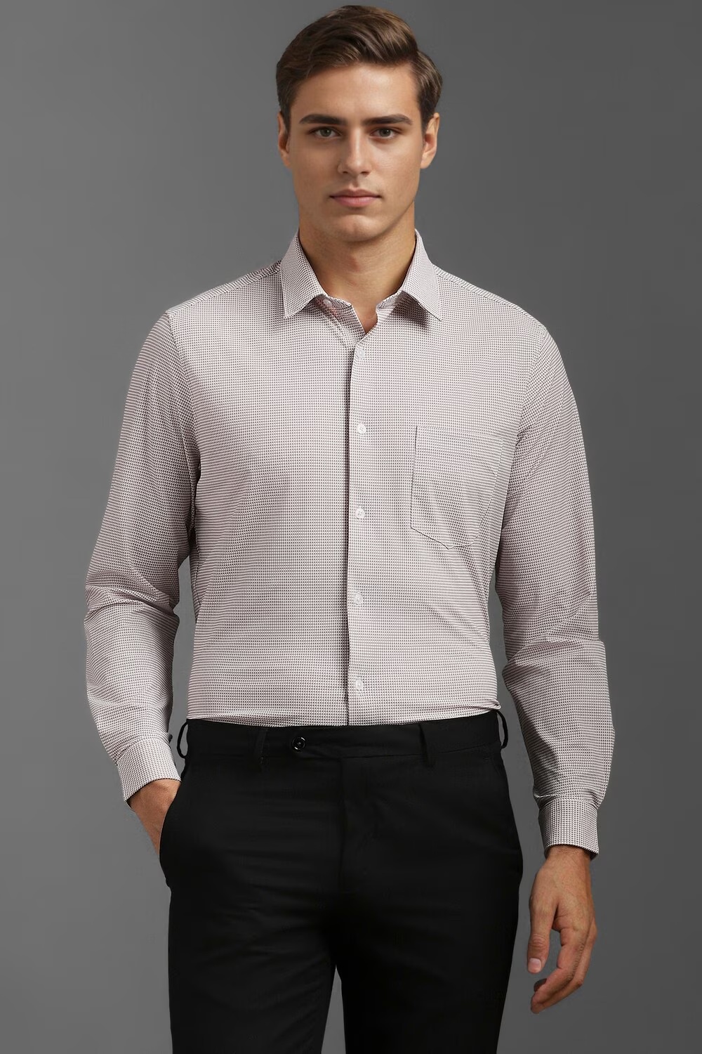 Men White Slim Fit Print Full Sleeves Formal Shirt-White