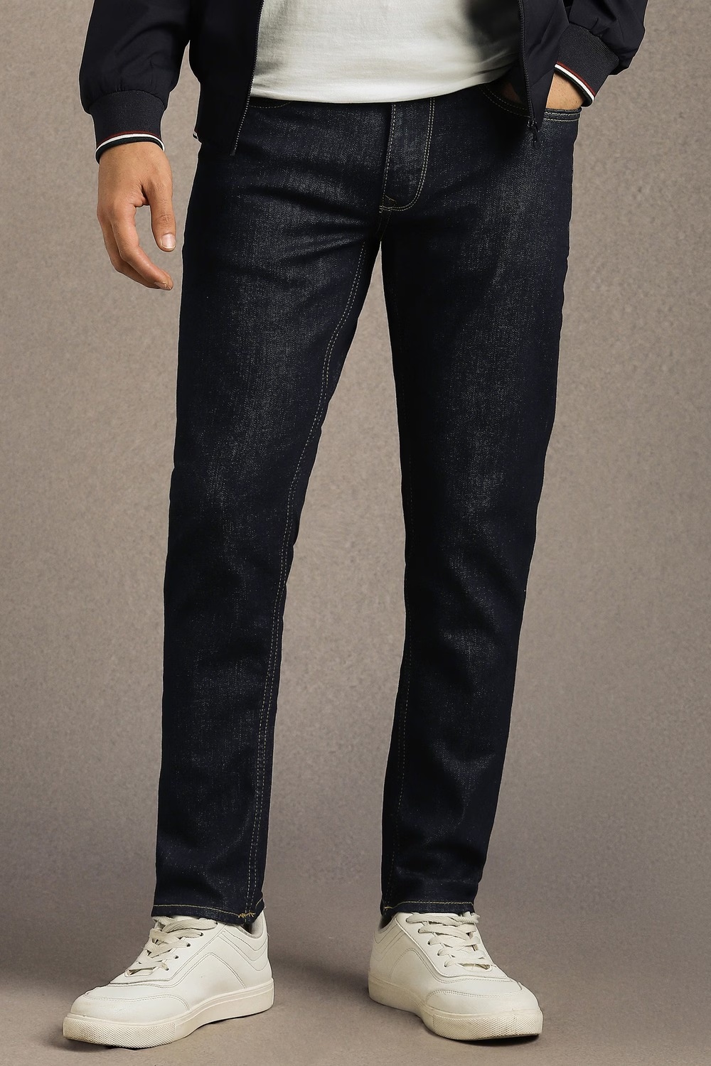 Men Navy Mid Smart Fit Jeans-Navy