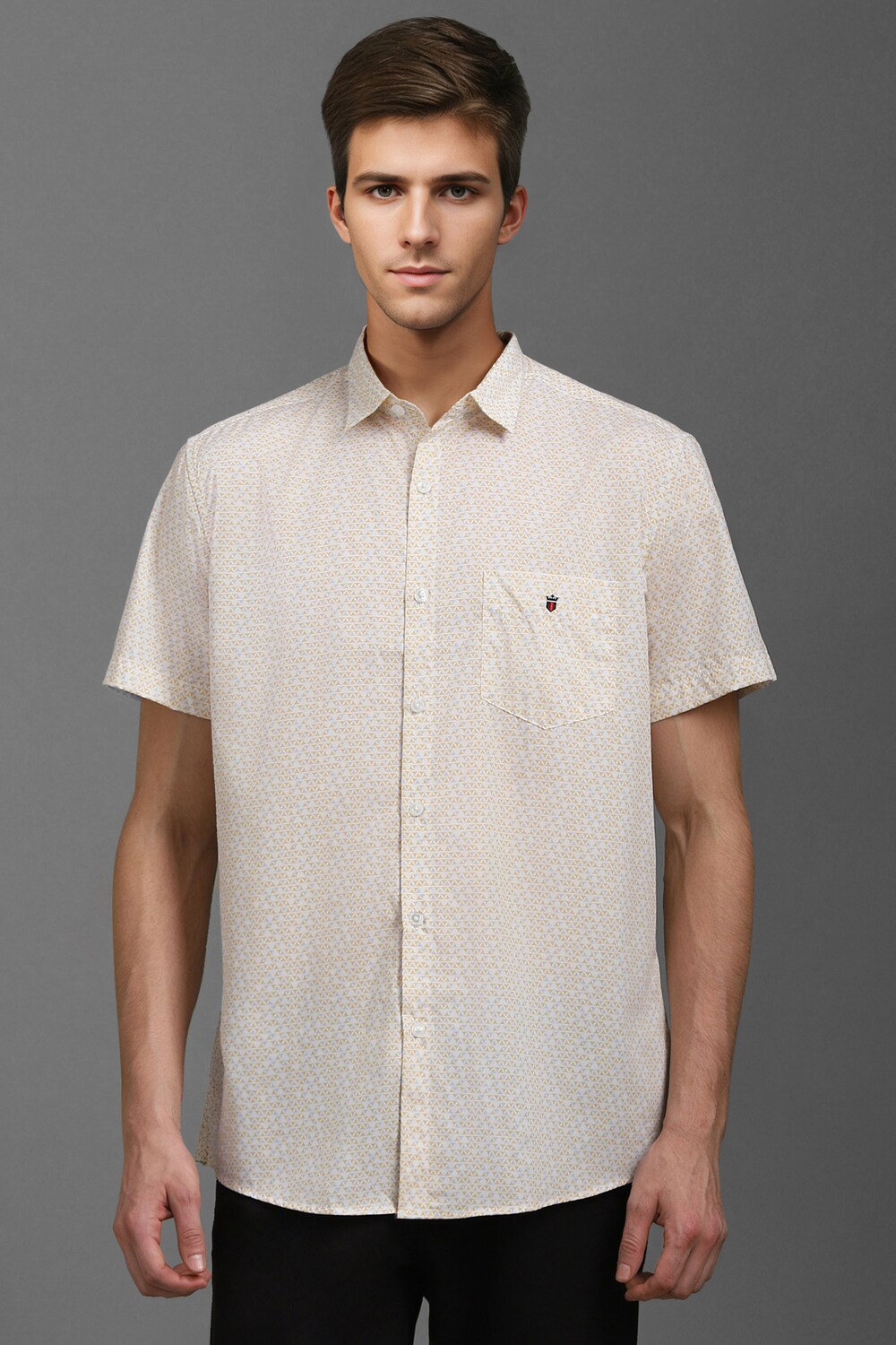 Men White Slim Fit Print Half Sleeves Casual Shirt-White