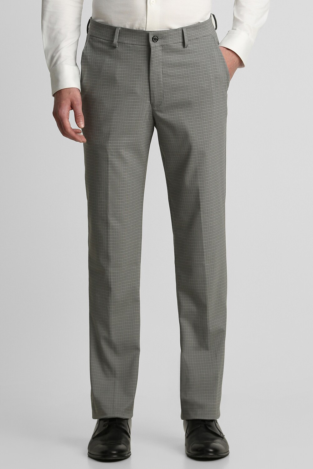 Men Grey Slim Fit Check Flat Front Formal Trousers-Grey 1 36601-men-grey-slim-fit-check-flat-front-formal-trousers-grey-1.jpg