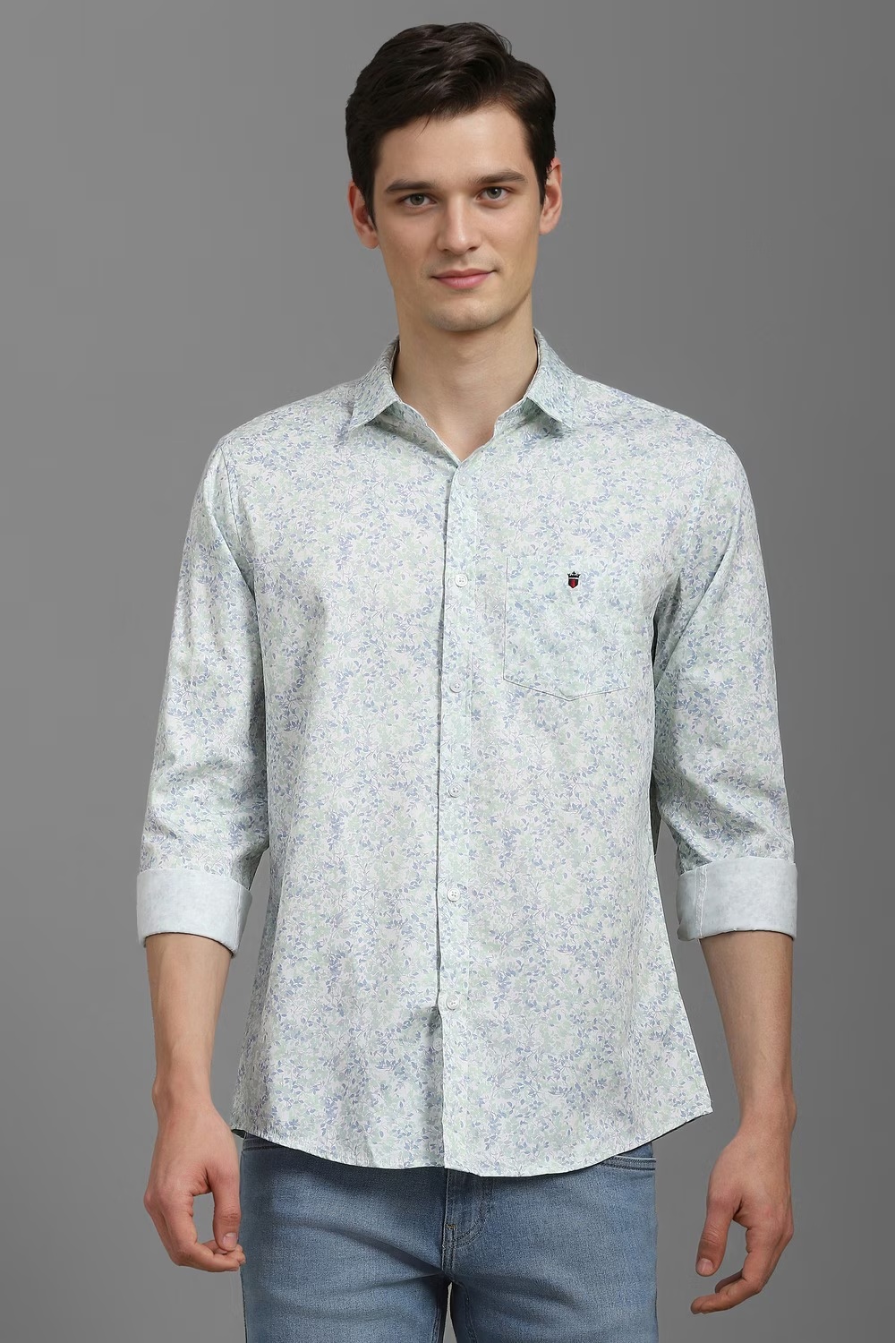Men Green Slim Fit Print Full Sleeves Casual Shirt-Green