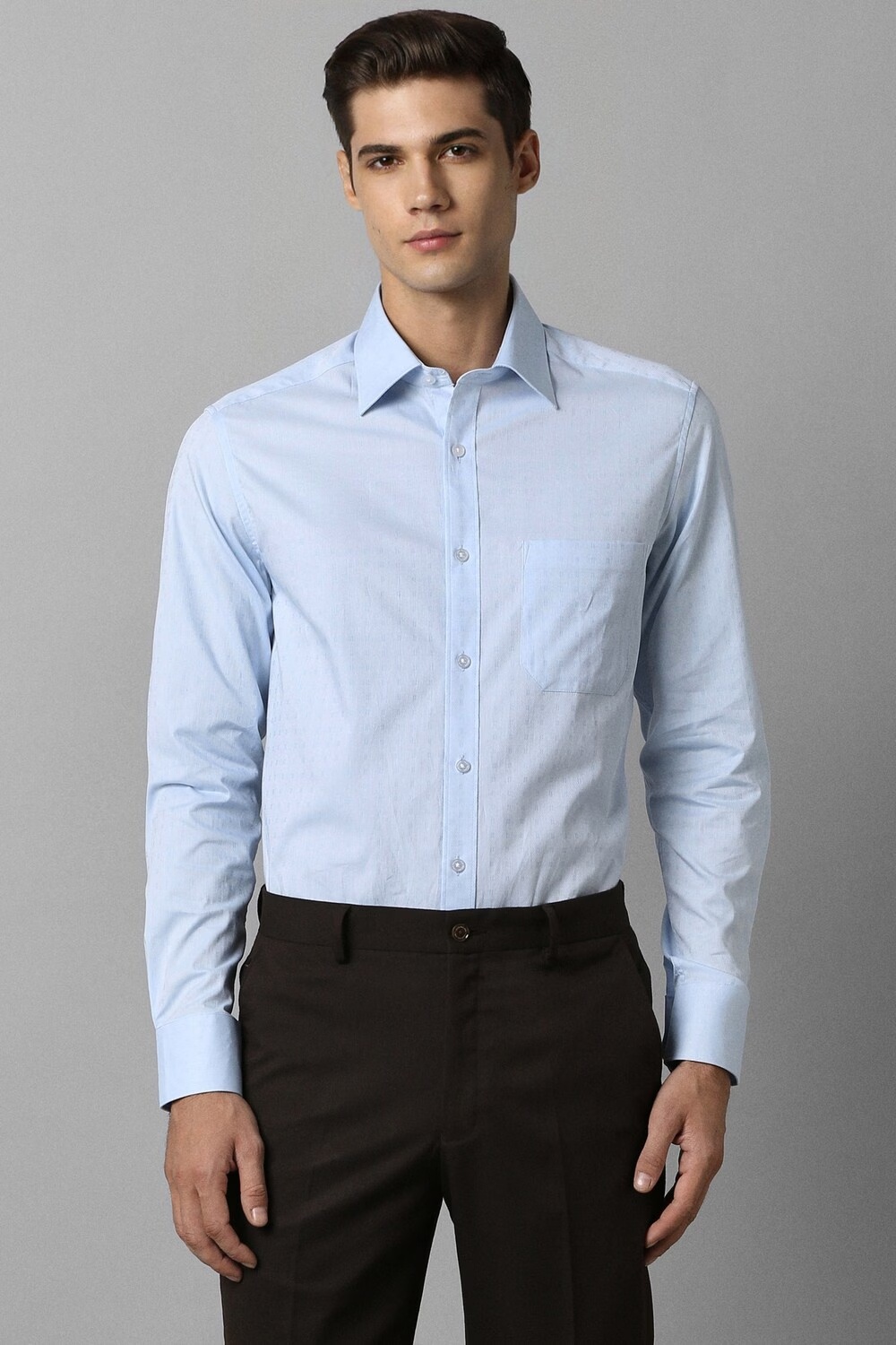 Men Blue Classic Fit Textured Full Sleeves Formal Shirt-Blue