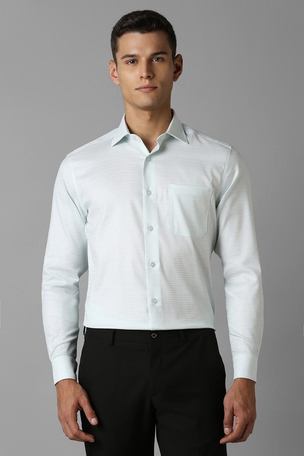 Men Green Classic Fit Stripe Full Sleeves Formal Shirt-Green
