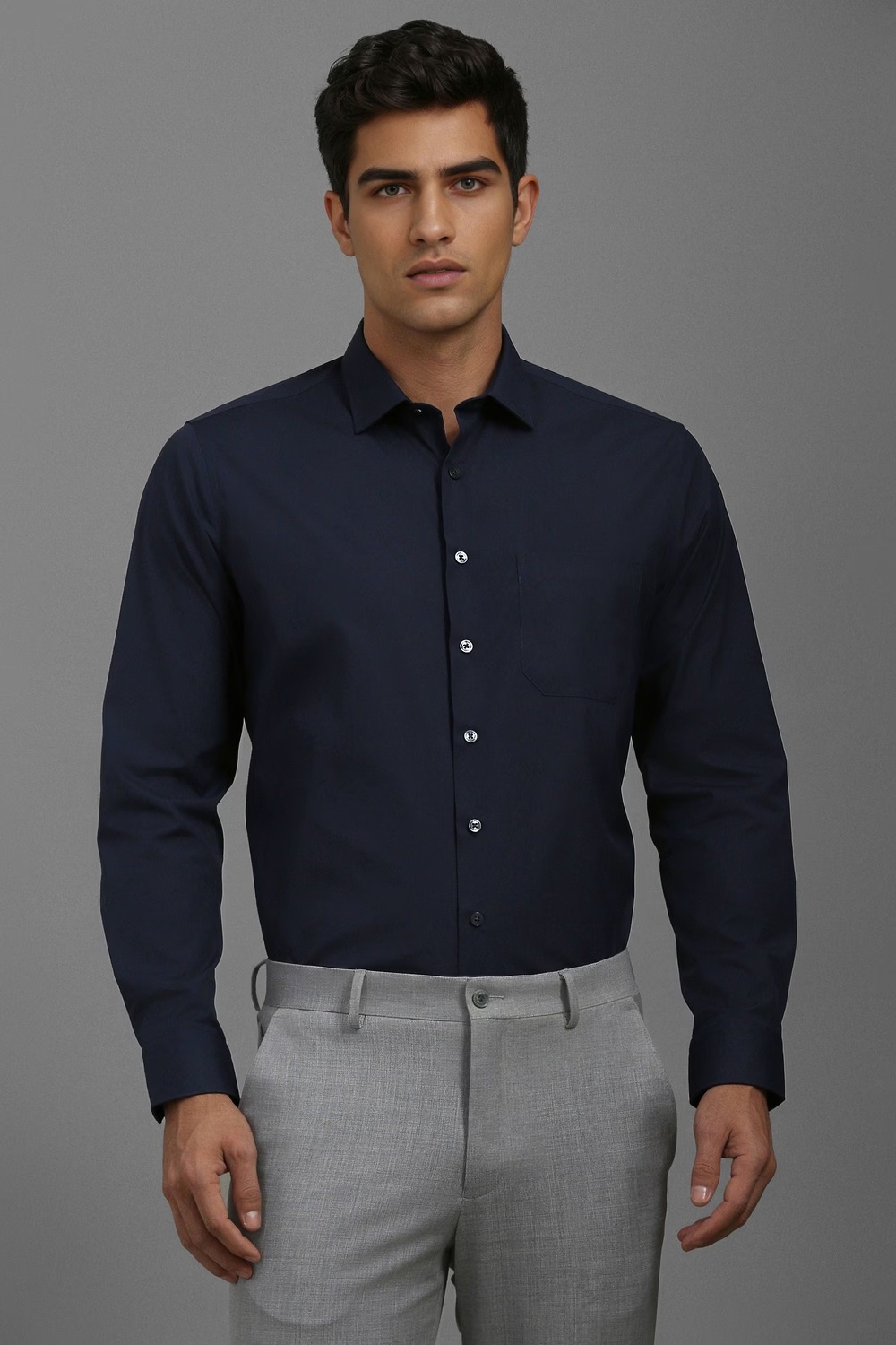 Men Navy Slim Fit Solid Full Sleeves Formal Shirt-Navy