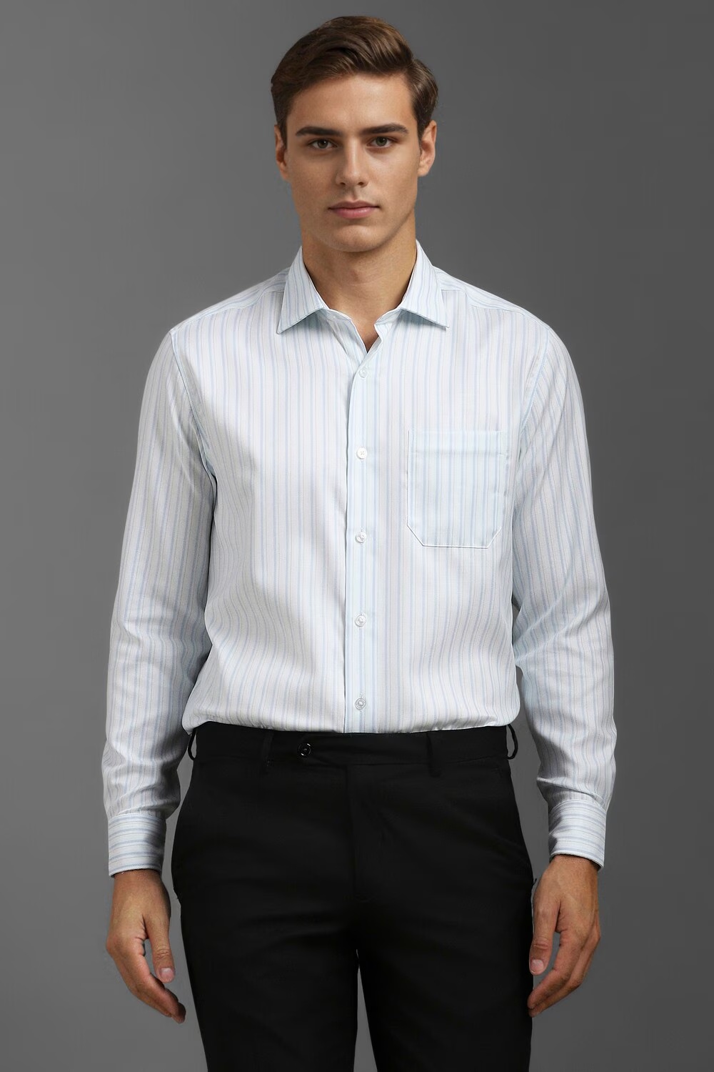 Men White Classic Fit Stripe Full Sleeves Formal Shirt-White