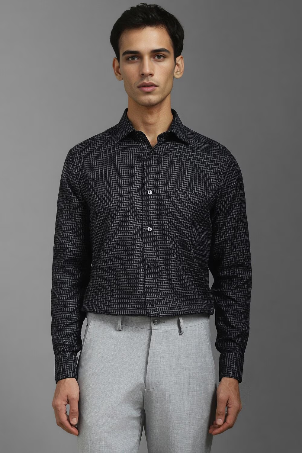 Men Black Classic Fit Print Full Sleeves Formal Shirt-Black
