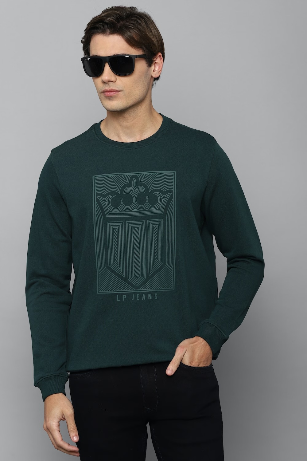 Men Casual Navy Graphic Print Sweatshirt-Navy