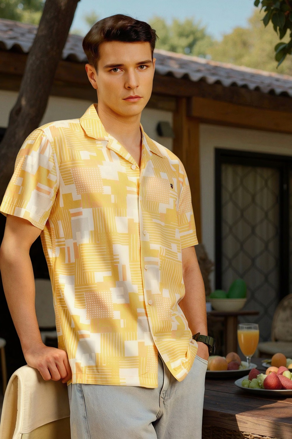 Men Yellow Print Half Sleeves Casual Shirt-Yellow