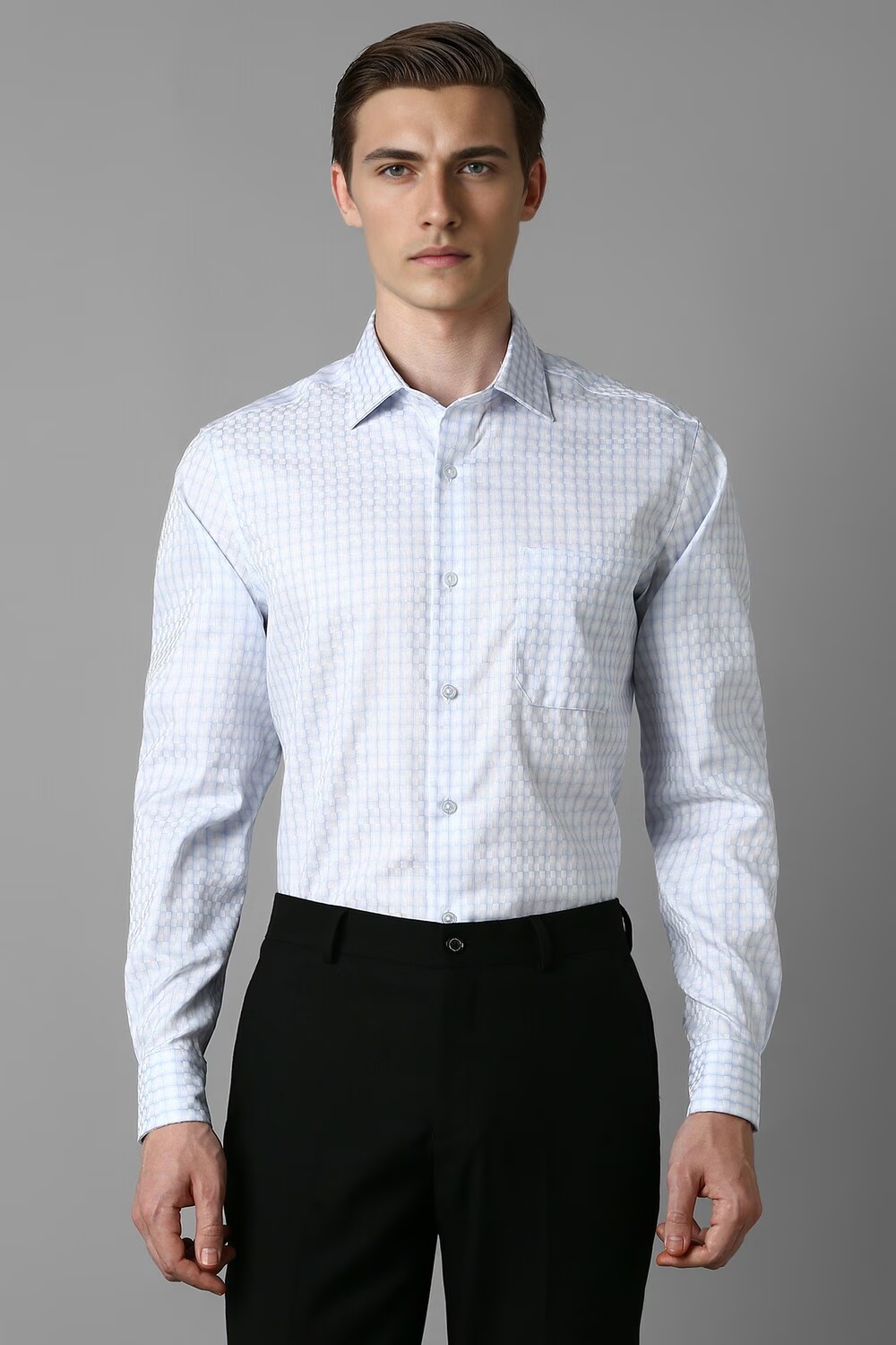 Men Blue Classic Fit Check Full Sleeves Formal Shirt-Blue