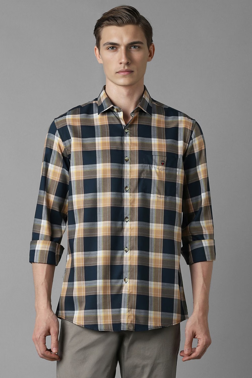 Men Navy Check Full Sleeves Casual Shirt-Navy