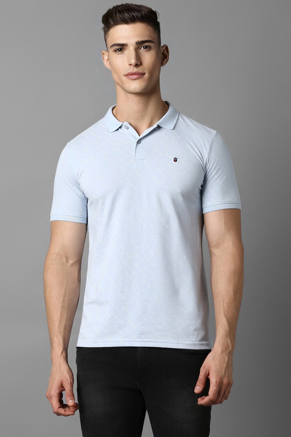 Men Blue Print Polo Neck T-shirt-Blue