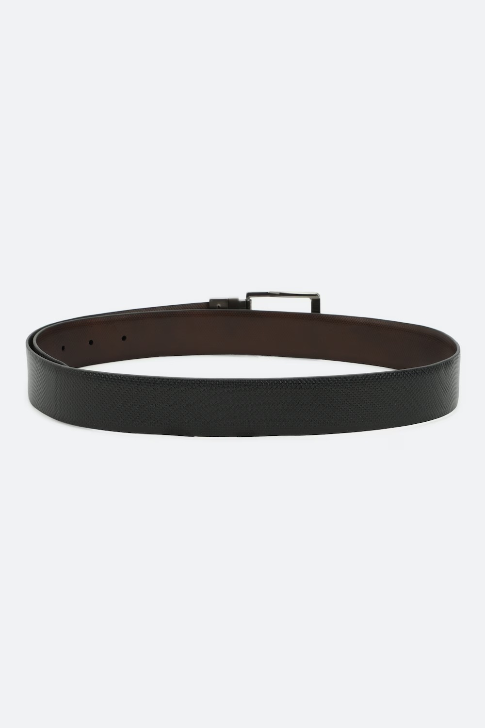 Louis Philippe Men Black & Brown Textured Reversible Formal Italian Leather with Brush Gun Metal Buckle Belt-Brown
