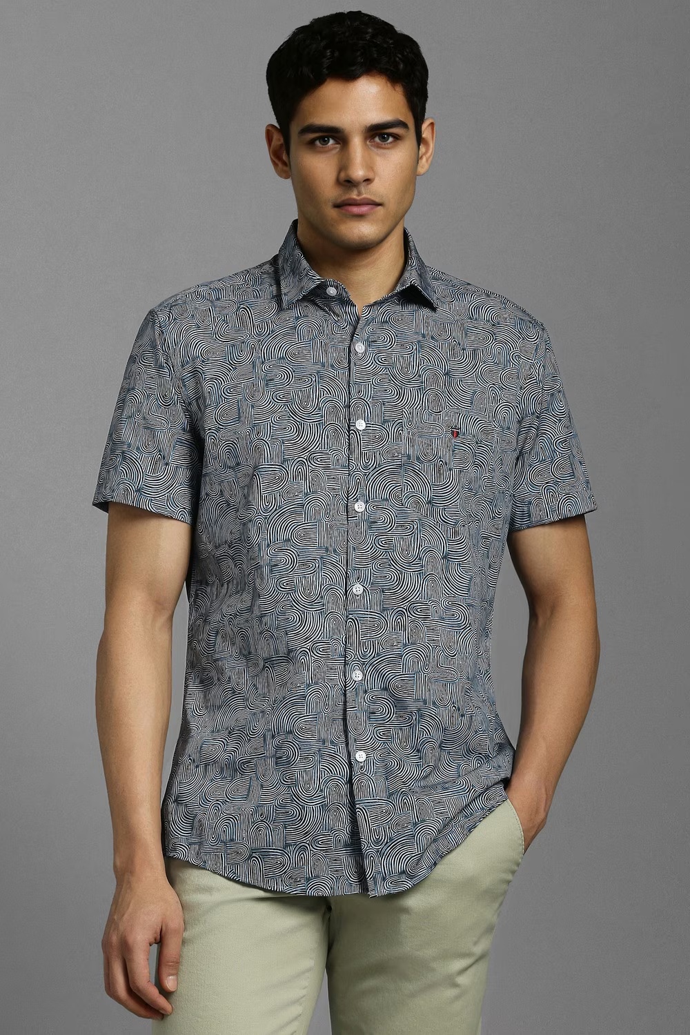 Men Blue Print Half Sleeves Casual Shirt-Blue