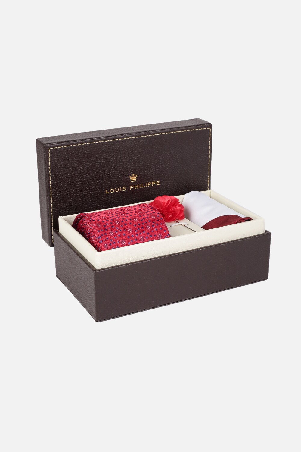 Men Red Embroidered Tie Pocket Square And Cufflink-Red