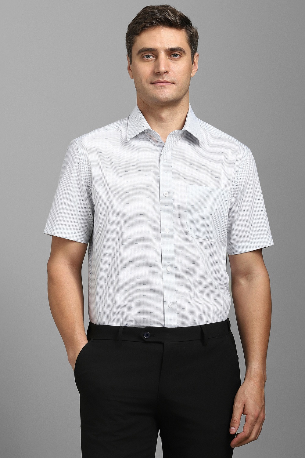 Men White Print Half Sleeves Formal Shirt-White