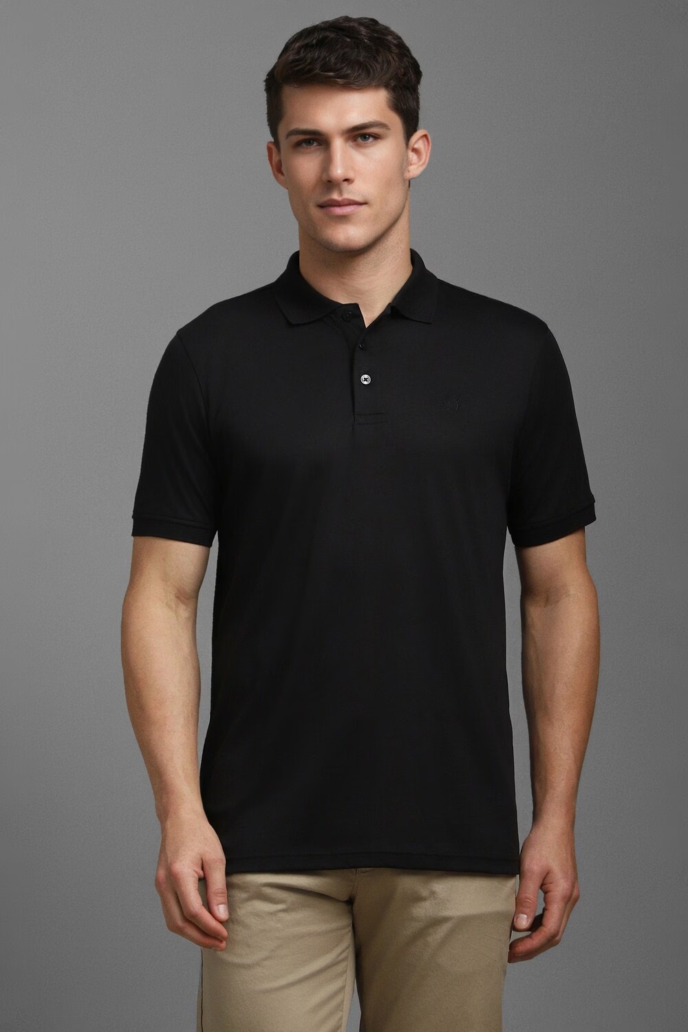 Men Black Solid Polo Neck T-shirt-Black