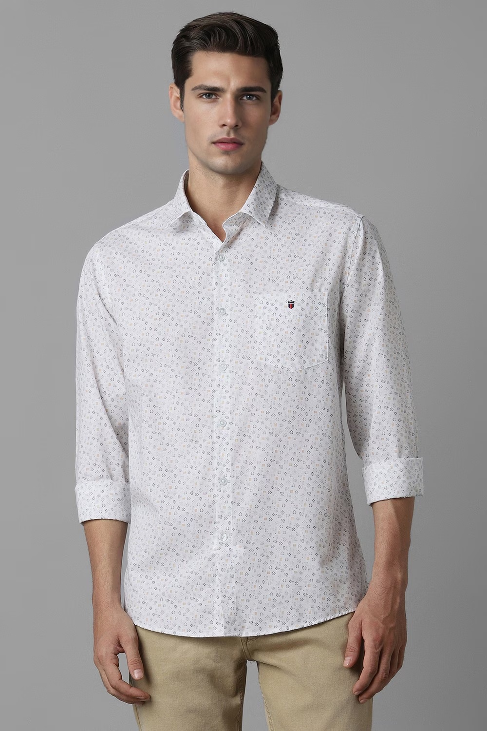Men White Print Full Sleeves Casual Shirt-White
