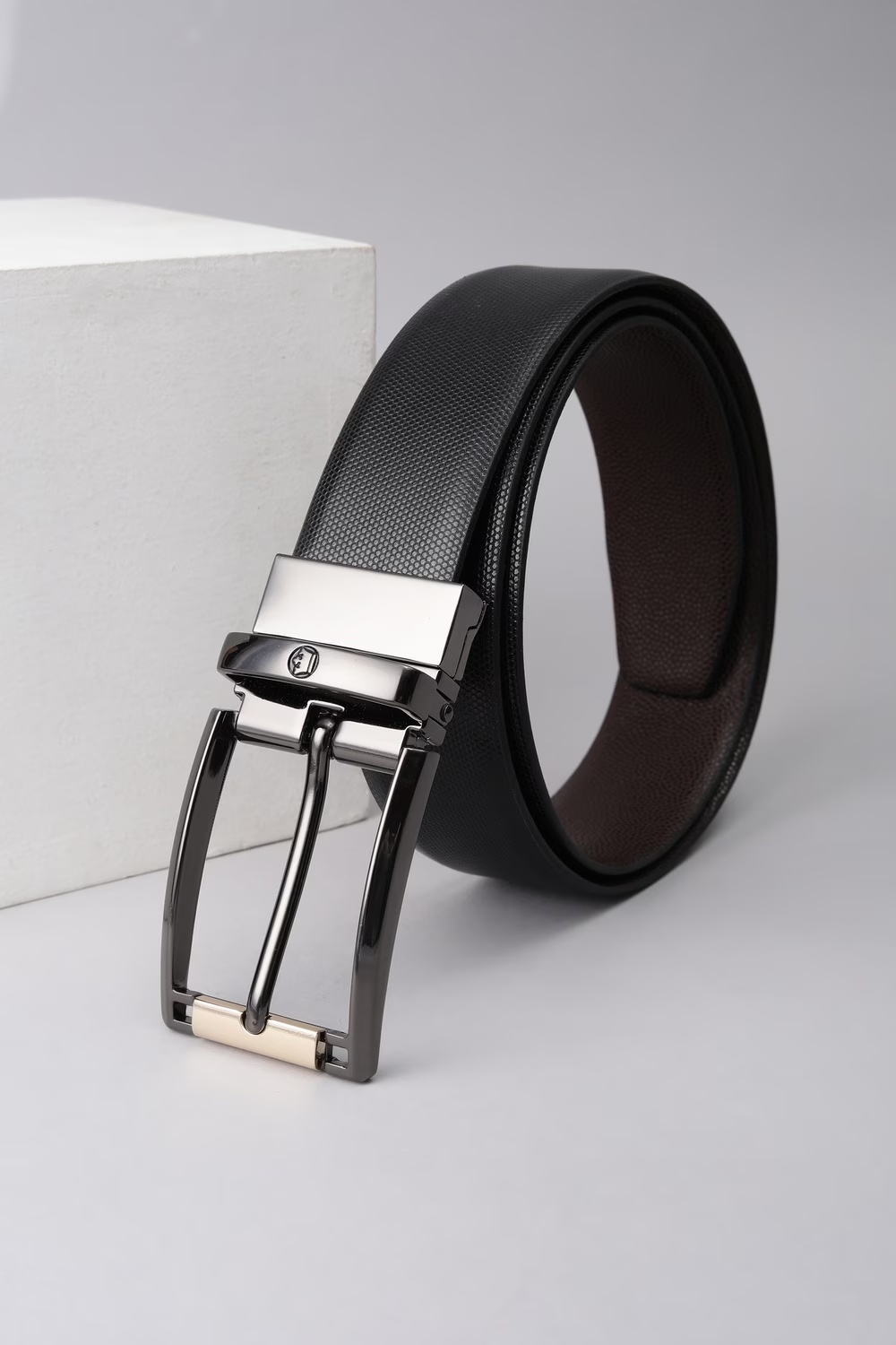 Men Black Textured 100% Polyester Formal Belt-Black