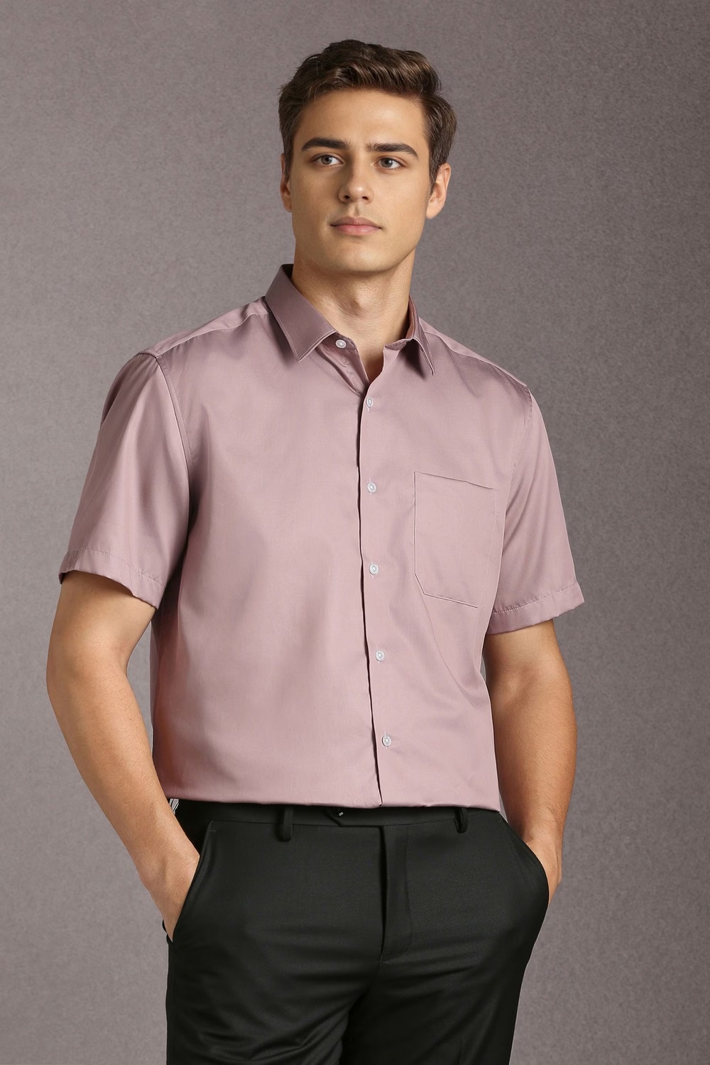 Men Pink Solid Half Sleeves Formal Shirt-Pink